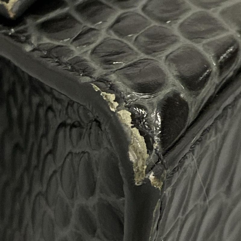 Balenciaga Handbag Hourglass Top Handle Small 593546 Dark Grey Croc Shape