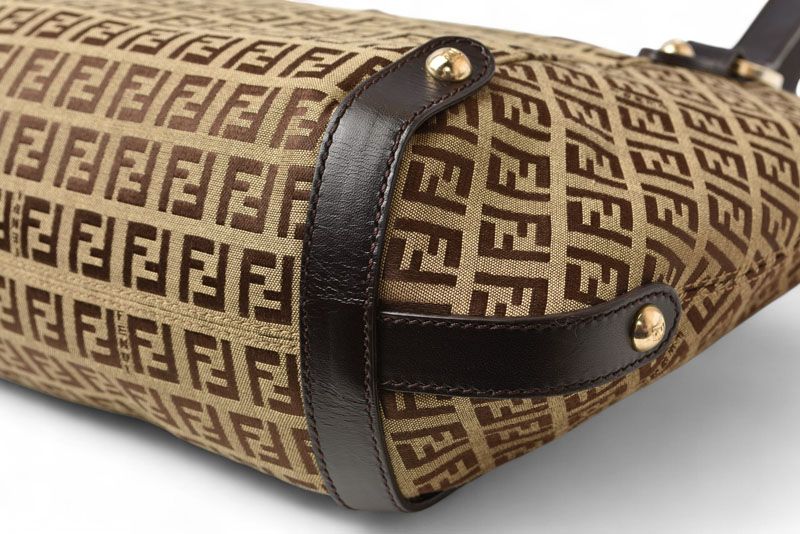 Fendi Tote Shopping Bag Zucchino Fendi Bag Zucca Pattern Brown