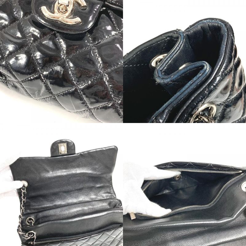 Chanel Upside Down Shoulder Bag Matelasse Enamel Black