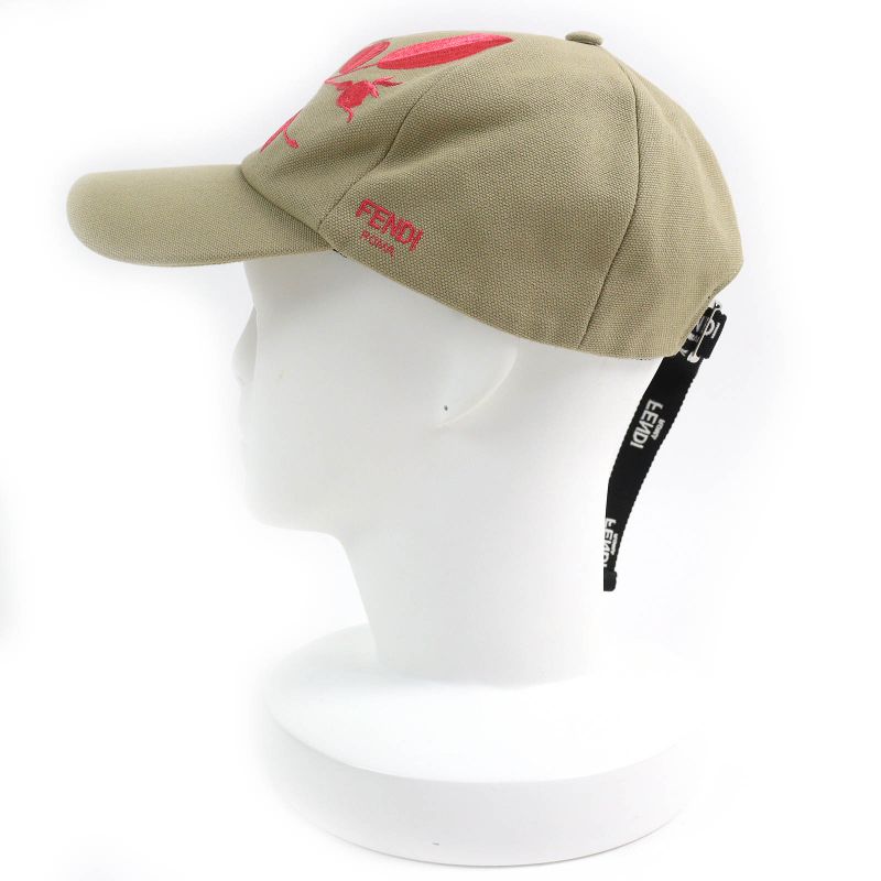 Fendi Fxq675 Cotton Logo Floral Rose Embroidery Baseball Cap Hat Cap Beige