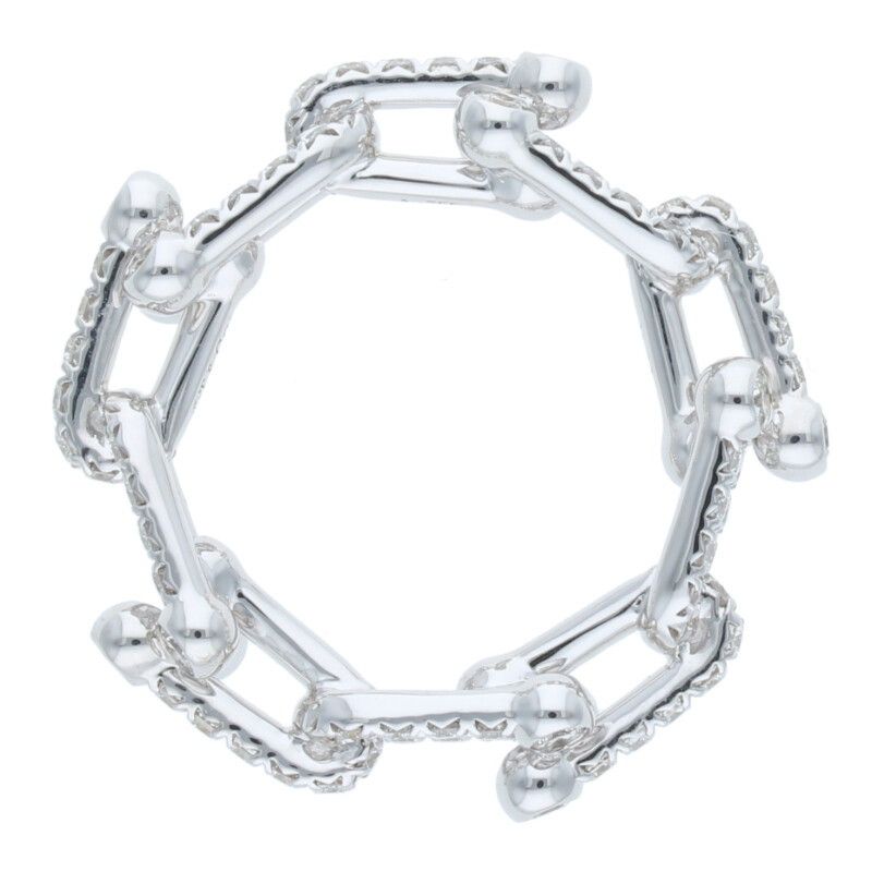 Tiffany & Co Hardwear Hardware Small Link 18K White Gold Pave Diamond Ring