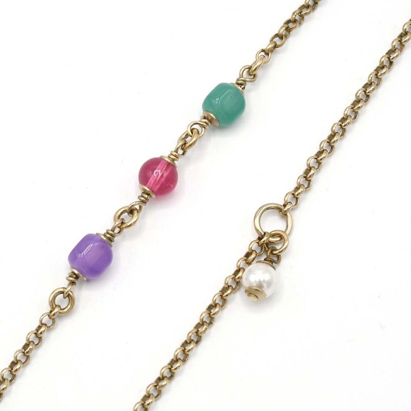 Chanel Necklace Coco Mark Rhinestone Three Color Beads Gold Color 9.3g H21032