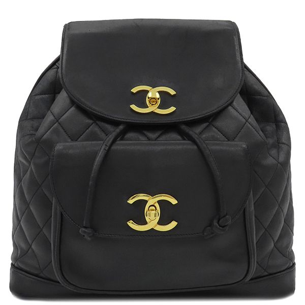 Chanel Backpack Daypack Matelasse Chain Backpack Sac Lambskin Black Gold
