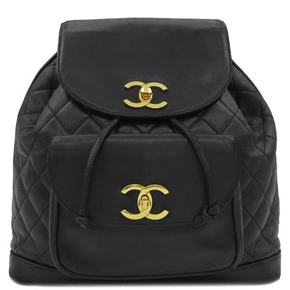 Chanel Backpack Daypack Matelasse Chain Backpack Sac Lambskin Black Gold
