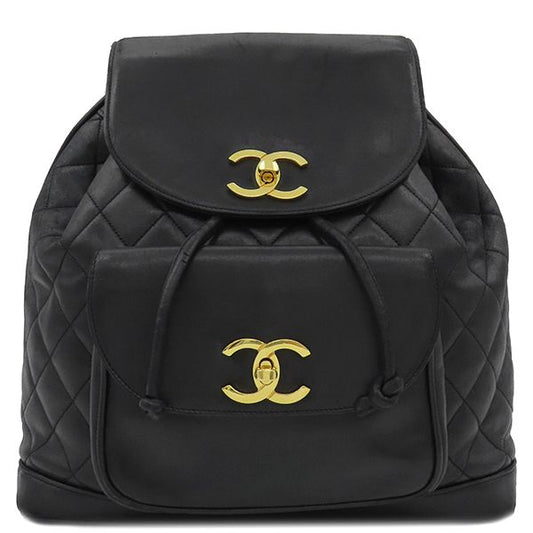 Chanel Backpack Daypack Matelasse Chain Backpack Sac Lambskin Black Gold