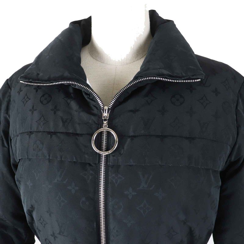 Louis Vuitton Ffco018flx Silk Blend With Belt Total Monogram Down Coat Black