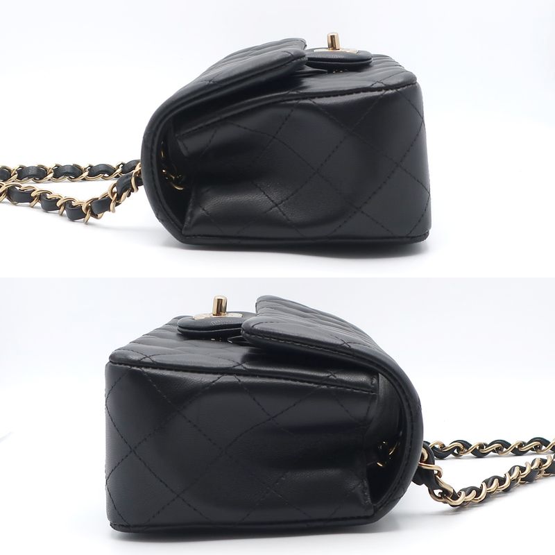 Chanel Mini Matelasse Chain Shoulder - Black Gold Hardware Single