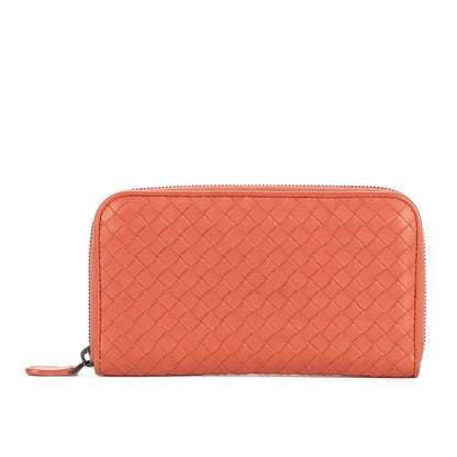 Bottega Veneta Intrecciato Zip Around Wallet Orange Intrecciatoleather A