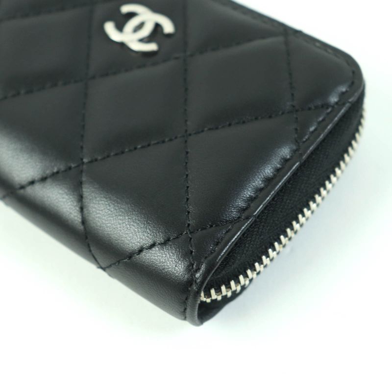 CHANEL Ap0216 Matelasse Classic Lambskin Coin Case With Coco Mark Black Silver