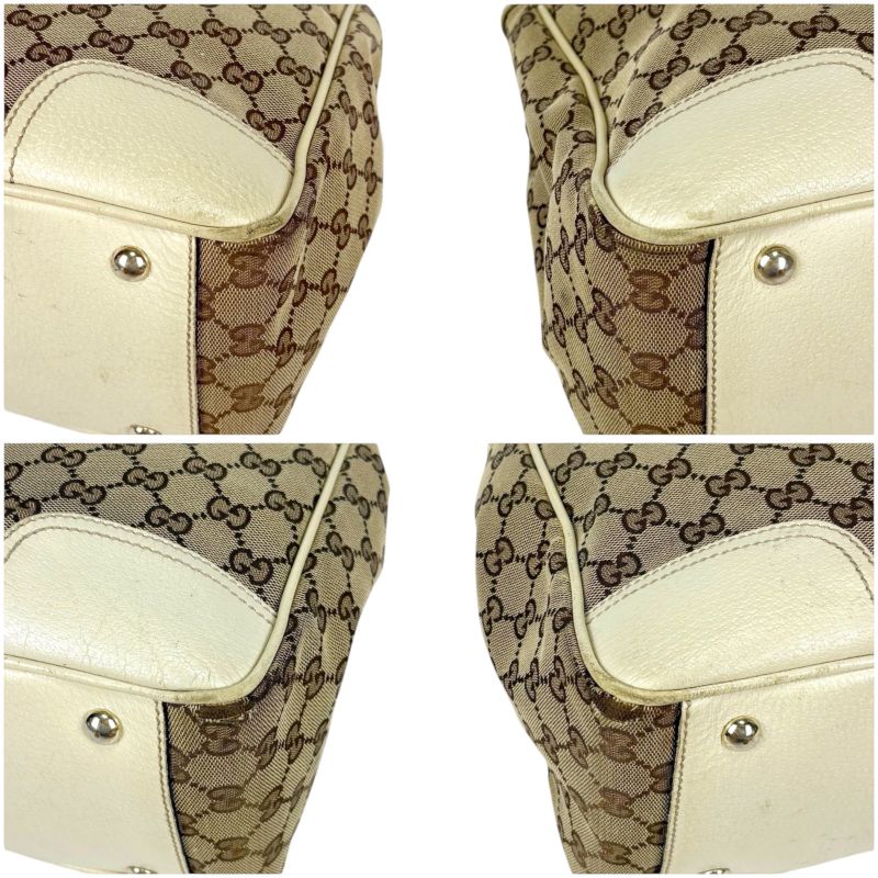 Gucci Tote Bag Brown Beige Ivory GG Canvas Sherry Line Ribbon