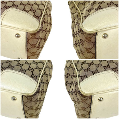 Gucci Tote Bag Brown Beige Ivory GG Canvas Sherry Line Ribbon