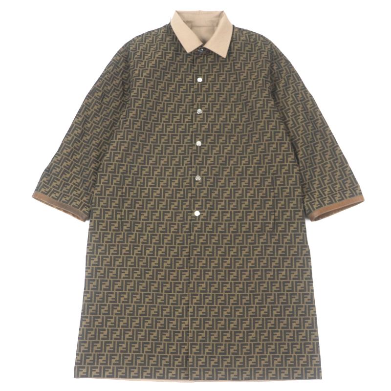  Fendi 2023 Ff0741 FF Logo Zucca Pattern Leather Use Reversible Trench Coat