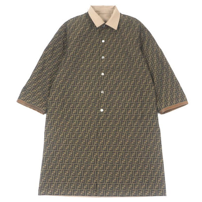  Fendi 2023 Ff0741 FF Logo Zucca Pattern Leather Use Reversible Trench Coat