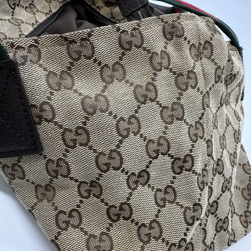Gucci 131128 GG Canvas Sherry Line Handbag Leather Ladies Men Vintage Fashion