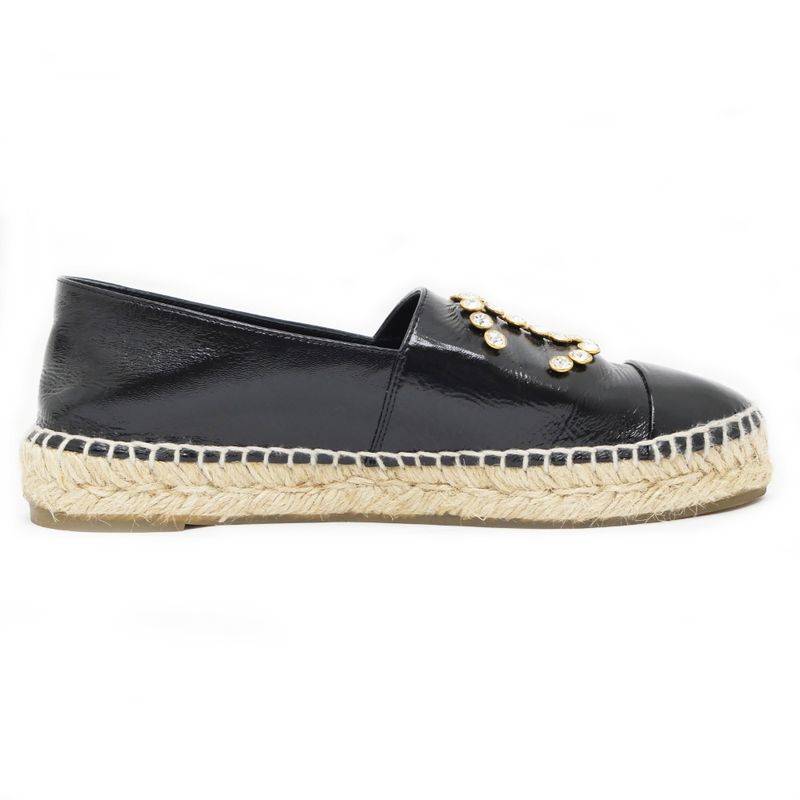 Chanel Espadrilles G35602 Coco Mark Bijoux Black Patent Leather 20C 37