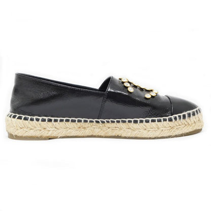 Chanel Espadrilles G35602 Coco Mark Bijoux Black Patent Leather 20C 37