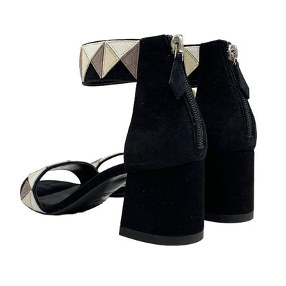 Hermes Sandals Shoes Suede Black Beige Ankle Strap