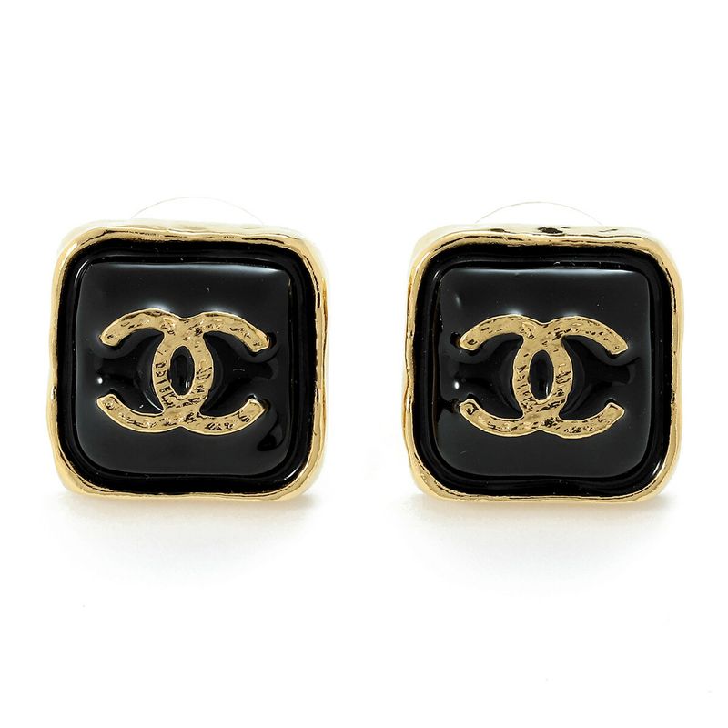 Chanel Earrings Square Earrings Gold/black