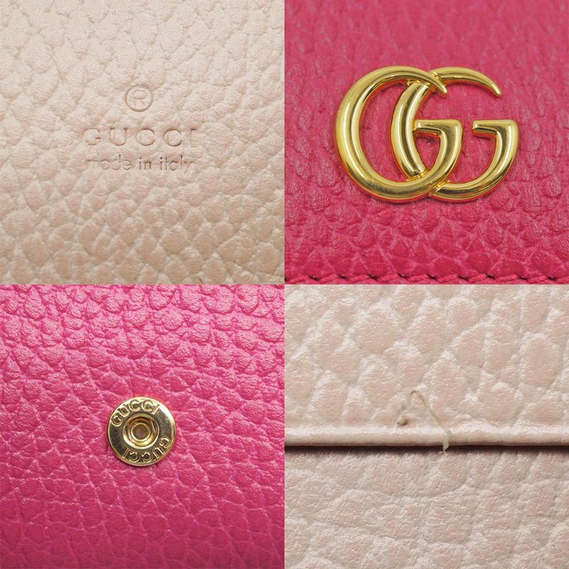 Gucci 739525 GG Marmont Wallet Pink Gold Hardware Card Case Leather