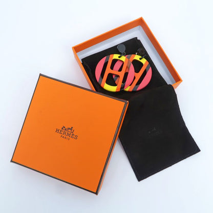 Hermes Earrings H Equipe Buffalo Horn Pair Multicolor Pink Accessories