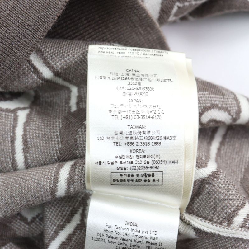 Fendi 2022 Fzx061 100% Virgin Wool FF Logo Orock Chain Allover Pattern Crew