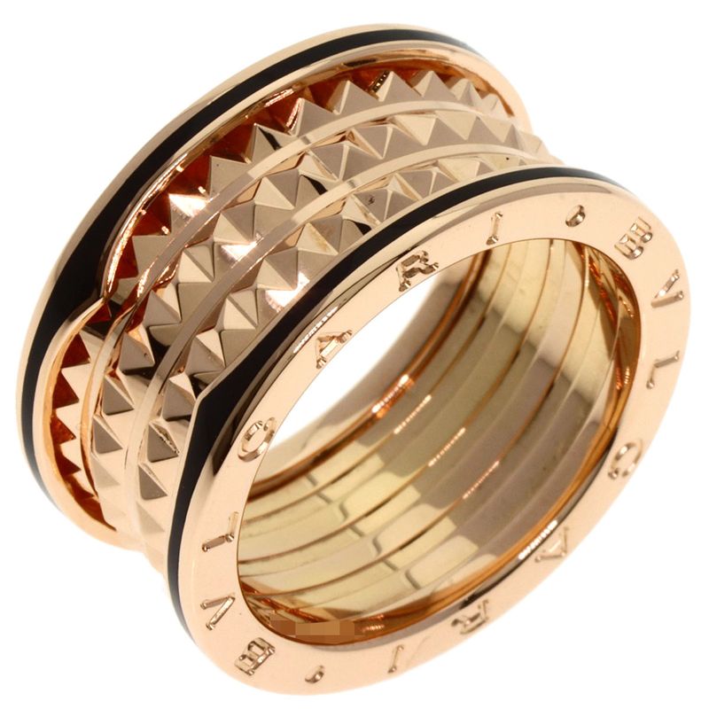 Bvlgari B-zero1 Rock Black Ceramic #62 Ring / Rings 18K Pink Gold Unisex