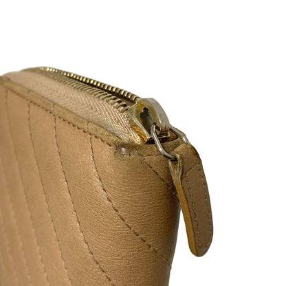 Chanel Long Wallet V-stitched (chevron) Beige Coco Mark/gold Hardware / Round