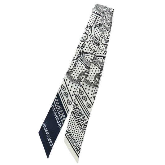 Hermes Twill Apron Lingle 062978s Blanc Marine Noir Black Silk Scarf