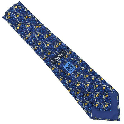 Hermes Necktie with Dolphin Pattern 9cm (3.54in) Silk Blue and Multicolor Blue