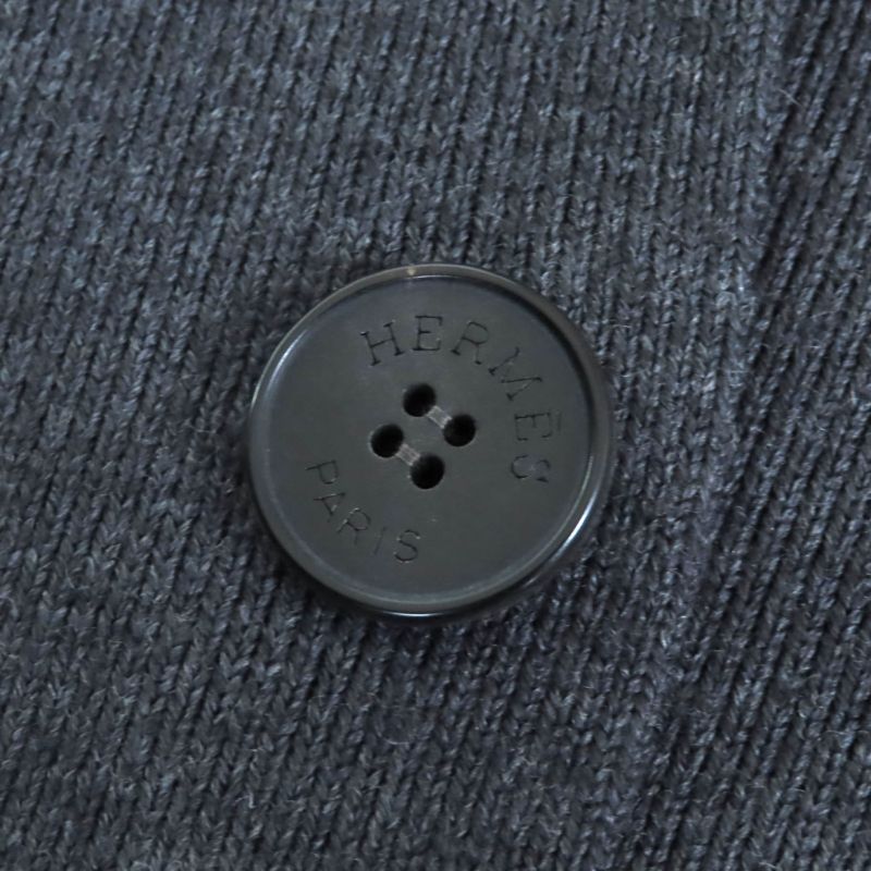 Hermes 2192003 Wool Serie Buttoned Deerskin Wool Long Knitted Coat Charcoal