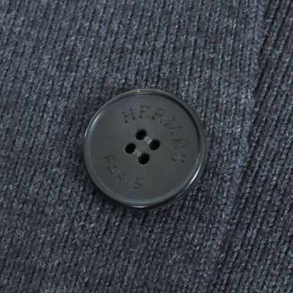 Hermes 2192003 Wool Serie Buttoned Deerskin Wool Long Knitted Coat Charcoal