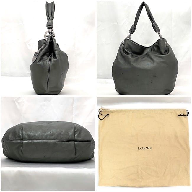 Loewe Tote Bag Metallic Gray Anagram Excellent Condition Preowned Leather