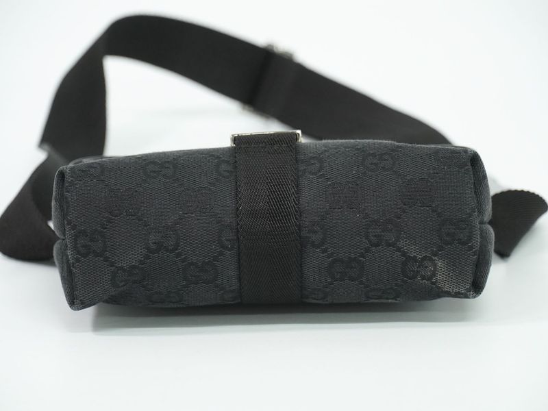 Authentic Gucci GG Canvas Waist Pouch Belt Bag Body Bag Black 131236 Bag