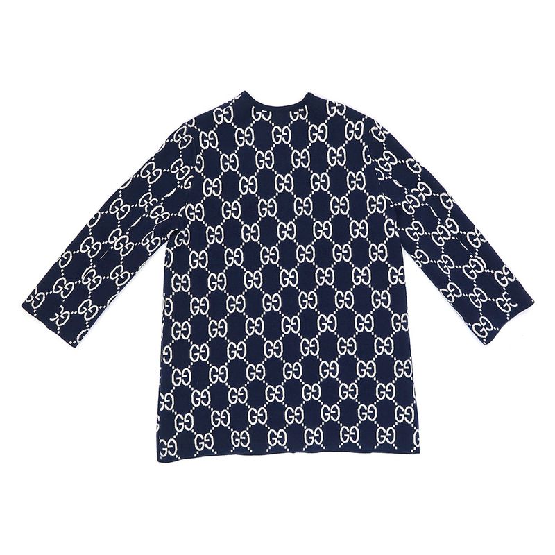 Gucci GG Jacquard Reversible Casual Digan S Navy- 773902 Gold Button