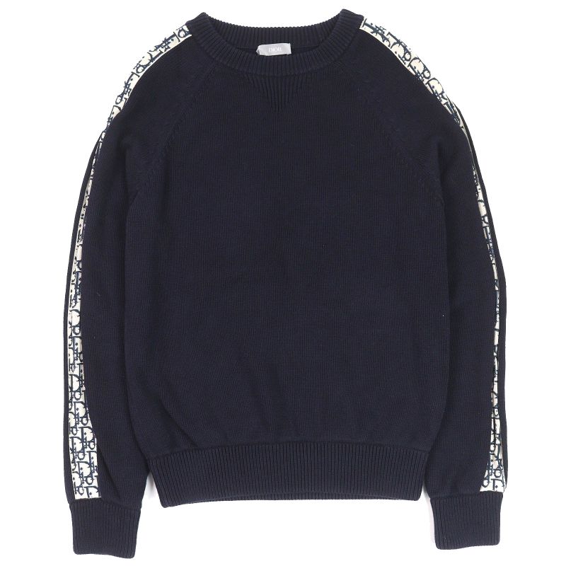 DIOR Christian DIOR Homme 113m638at187 Cotton Silk Oblique Sleeve Pullover Knit Sweater Navy