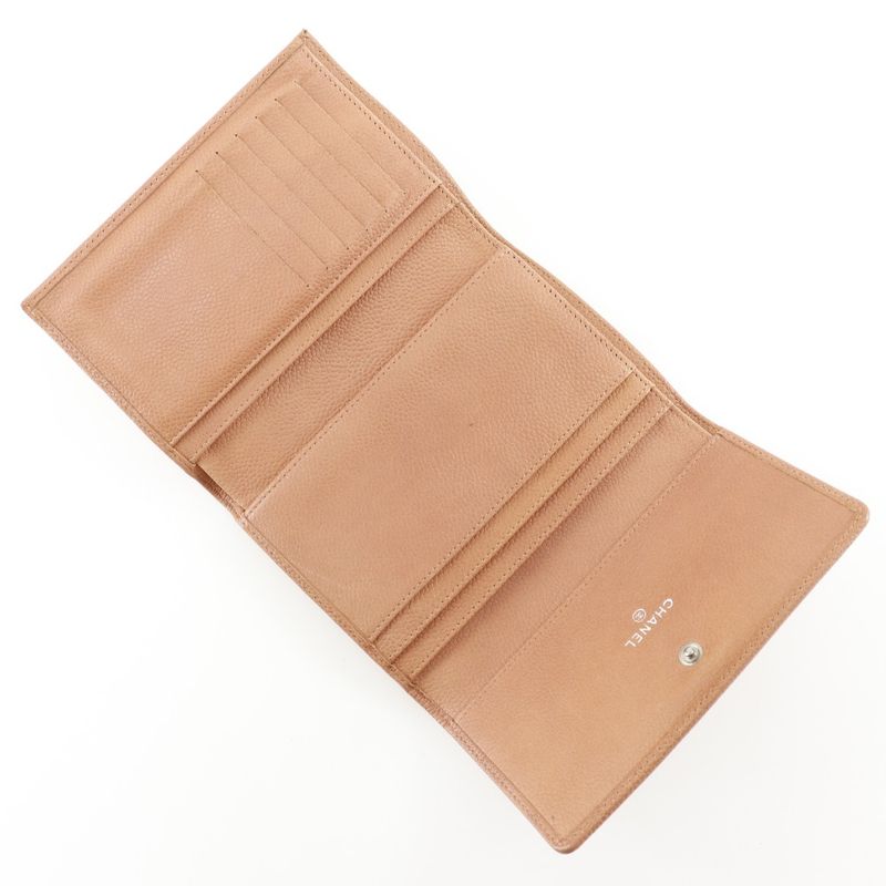 Chanel Coco Mark Caviar Skin Pink Women's Trifold Wallet
