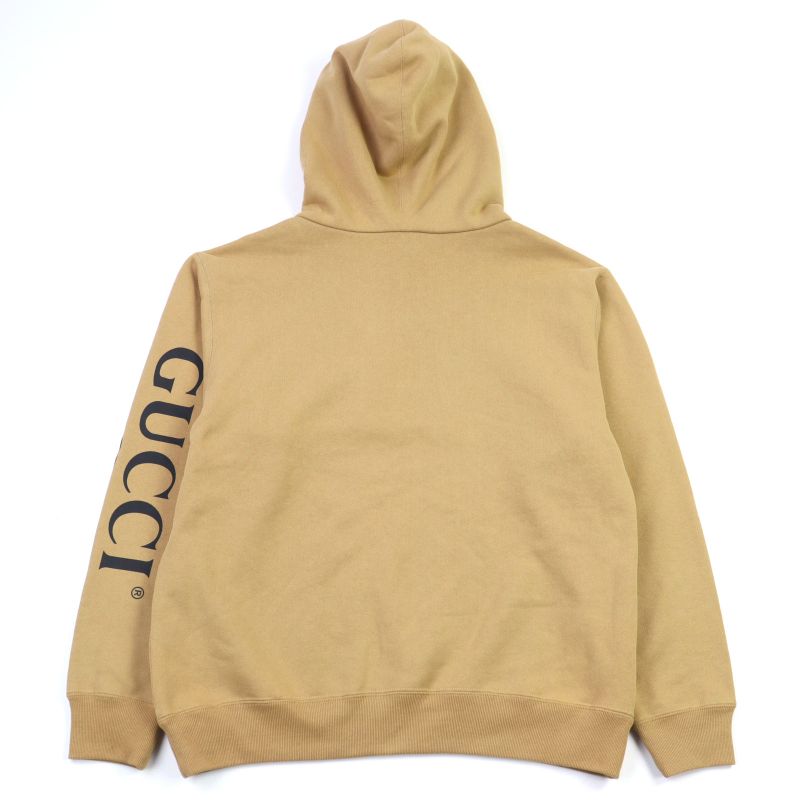 Gucci 20AW 627079 100% Cotton Interlocking G Logo Print Half Zip Hoodie Camel