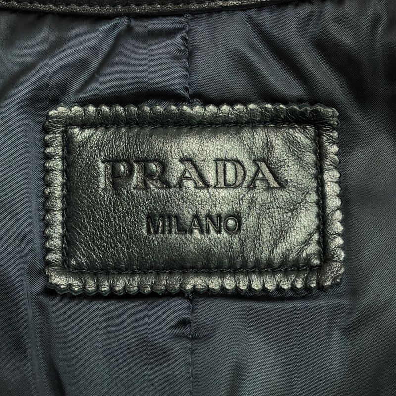 Prada - Leather Paneled Fur Collarless Long Coat - Fully Lined - 40 - Dark Navy