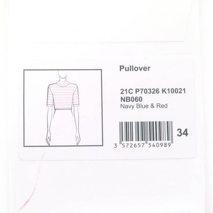 CHANEL 23AW 21C P70326 Coco Mark Button Cotton Striped Crewneck Cropped