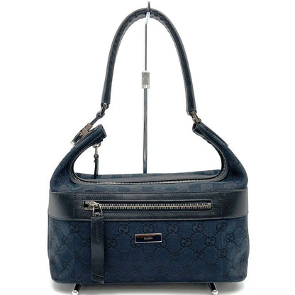 Gucci 001-4302 Handbag Shoulder Bag GG Canvas Black Ladies Men Fashion Vintage