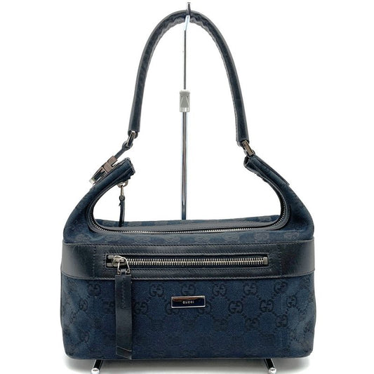 Gucci 001-4302 Handbag Shoulder Bag GG Canvas Black Ladies Men Fashion Vintage