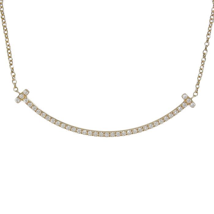 Tiffany & Co T-smile Diamond Necklace Small 18K Pink Gold 750 Pink Gold Diamond