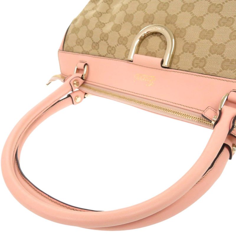 Gucci Abby GG Canvas Leather 189831 Beige Pink Handbag Tote Bag 0974 Gucci