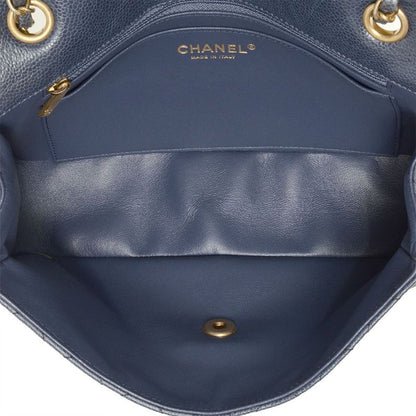 Chanel Matelasse Double Chain Shoulder Bag Caviar Skin Blue Gold Hardware Coco