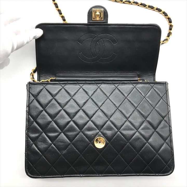 Chanel CC Logo Quilted Lambskin Push Lock Chain Shoulder Bag Black