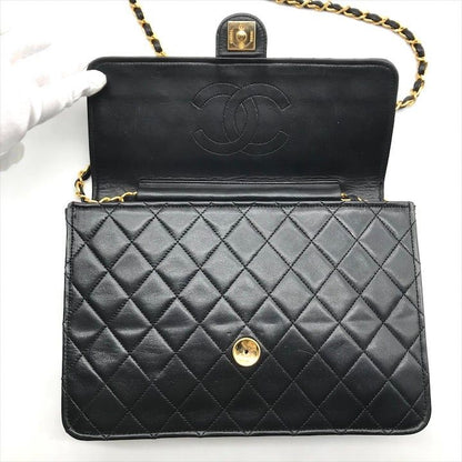 Chanel CC Logo Quilted Lambskin Push Lock Chain Shoulder Bag Black