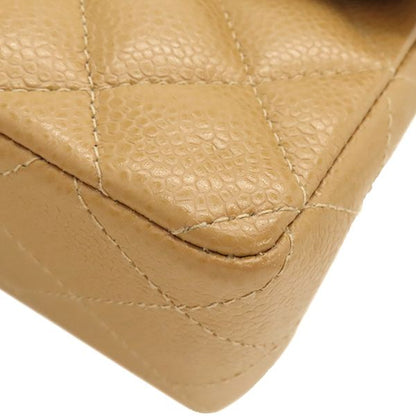 Chanel Shoulder Bag Mini Matelasse Caviar Skin Beige Gold Hardware Chain