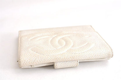 Chanel Calfskin Folding Wallet CC Logo White 2821n