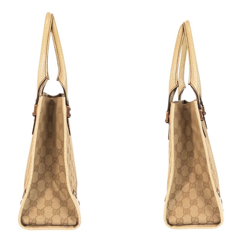 Gucci GG Canvas Studded Ivory Gold Hardware Canvas/leather 124260 Tote Bag