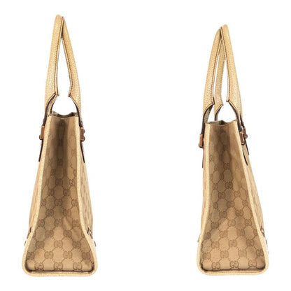 Gucci GG Canvas Studded Ivory Gold Hardware Canvas/leather 124260 Tote Bag